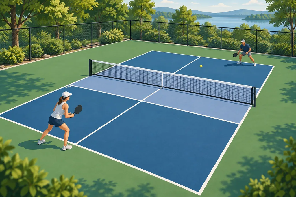 Illustration de l'article « Terrain de pickleball : dimensions, lignes, filet et matériel autorisé »